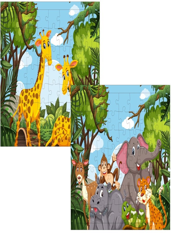 Fiddlys 54 Pcs Wood Jigsaw Puzzles for Kids & Children Age 6+ Double Layered Wooden Puzzles with Bright Front & Back Print Puzzle for Kids-Educational Toy (Jungle + Giraffe) - Image 1